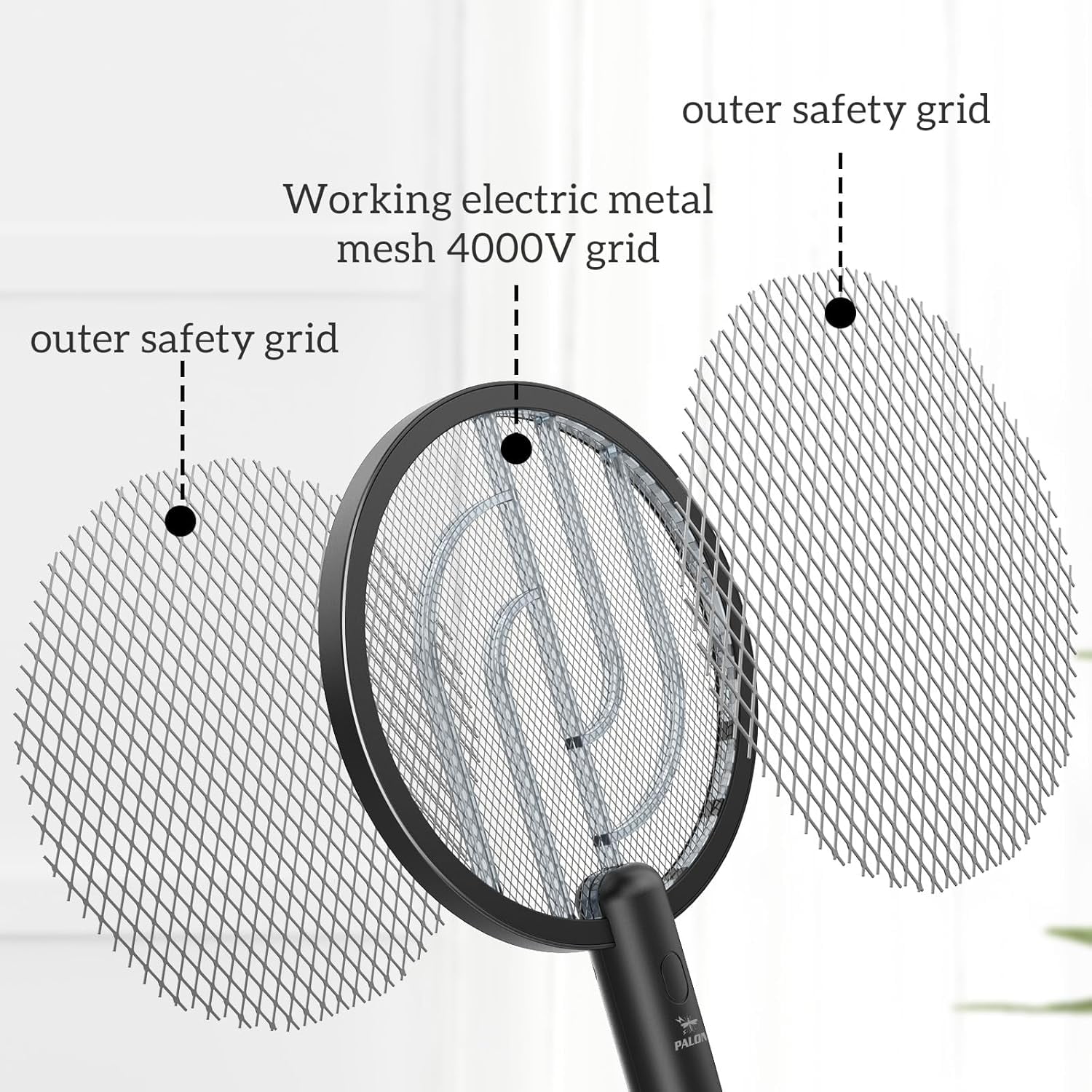 PALONE Electric Fly Swatter 3000V Bug Zapper Racket 2 in 1 Fly Swatter with 1200mAh Battery Rechargeable Mosquito Killer Lamp with 3 Layers Safety Mesh for Indoor and Outdoor