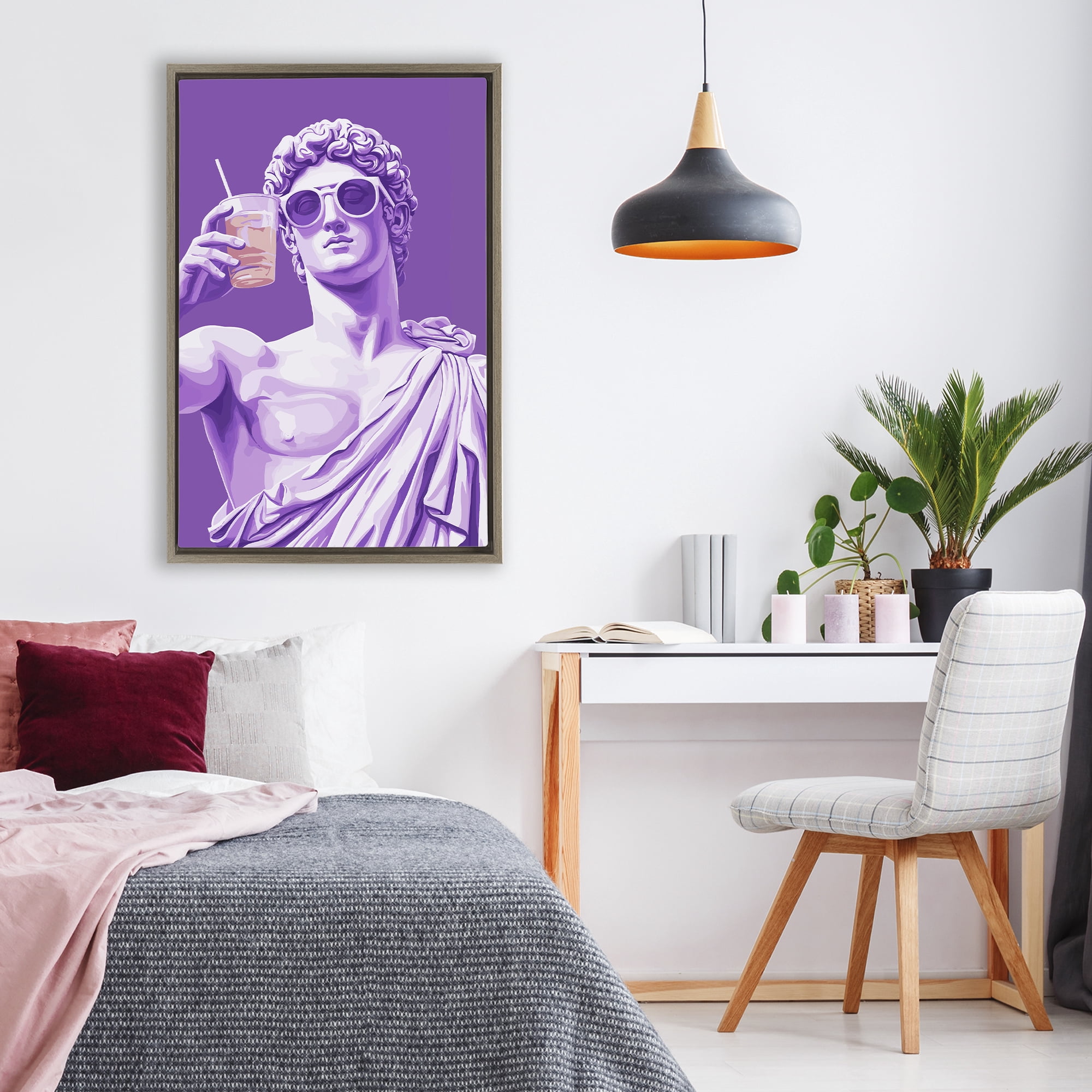 Stupell Industries Greek Statue Cheers Brown Framed Floater Canvas Wall Art, design by Andreas Magnusson