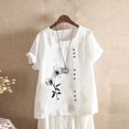 thumbnail image 1 of JUNWELL Femmes Tops Dégagement Mode Femmes Été en Vrac Imprimé Rond Manches Courtes Blouses Décontractées Tops, 1 of 3