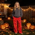 thumbnail image 2 of IYYVV Flannel Halloween Pajama Pants for Women Pumpkin Ghost Print Pjs Pants Fall Winter Soft Loungewear Bottoms Deep Red 2XLL, 2 of 6