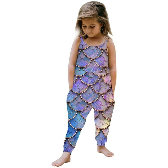 MIASHUI Girls Clothes Sleeveless Print Rompers Casual Loose Long Wide Leg Jumpsuit Outfits,Purple,5-6 Years
