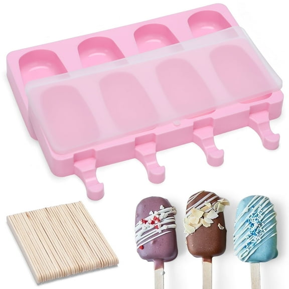 LIZEVINC 2 Pack Silicone Popsicle Molds with 50 Sticks – Reusable Ice & Cake Pop Maker for DIY Desserts (Pink)