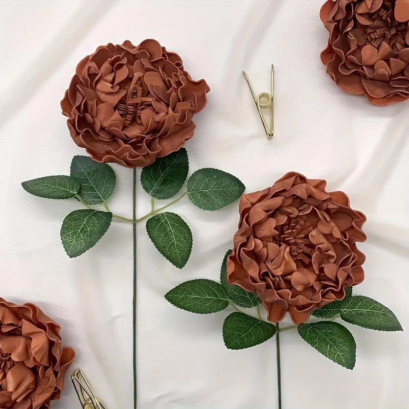 Passage 7 Flowers 16pcs Burnt Orange Rust Blooming Peonies Artificial Flowers with Stem, Artificial Peony Flowers for DIY Wedding Decorations Centerpieces Bouquets Boutonnieres (Burnt Orange)