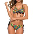 thumbnail image 1 of Color Block Print Bikini Set Sexy Green Triangle Bikini Swimsuit Surfing Custom Swimwear Two-Piece Stylish Bathing Suit, 1 of 5
