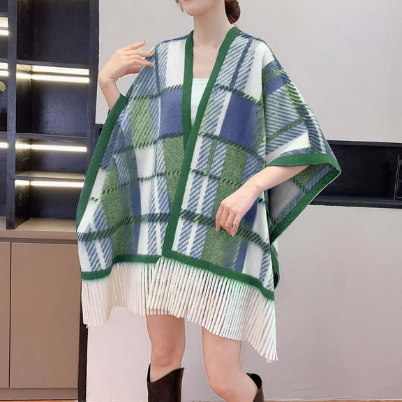 Karight Women's Shawl Wrap Poncho Cape Cardigan Sweater Open Front for Fall Winter Spring