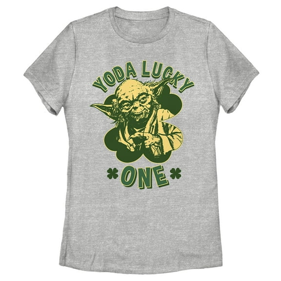 Women's Star Wars St. Patrick's Day Yoda Lucky One  Graphic Tee Athletic Heather Large