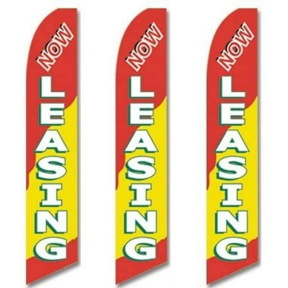Three 3 Pack Full Sleeve Swooper Flags NOW LEASING Red Yellow White Green