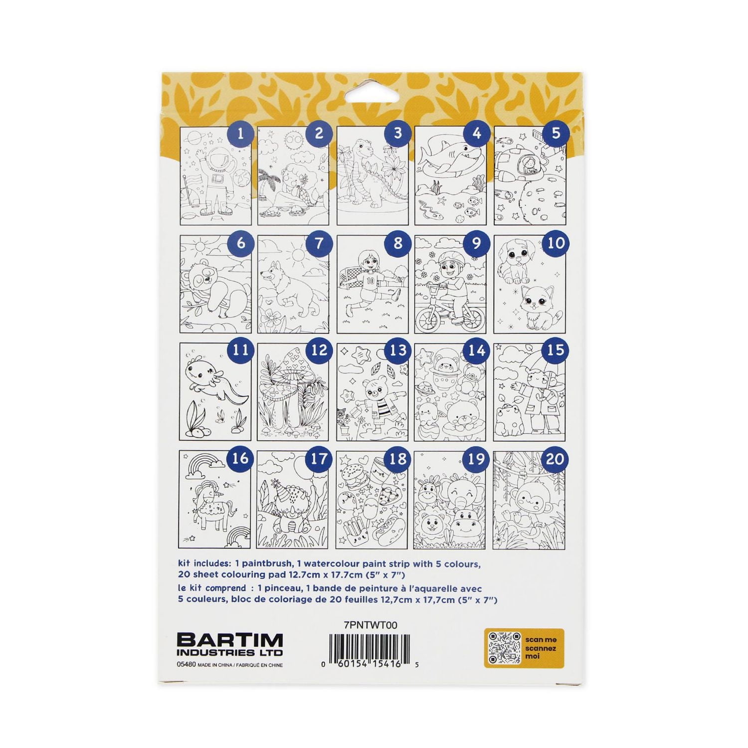 TINY HANDS Ensemble de blocs d'art aquarelle préimprimés, 20 dessins, 3 ans et plus, enfants, peinture WATERCOLOR KIT