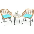 thumbnail image 4 of Costway 3PCS Patio Rattan Bistro Furniture Set Cushioned Chair Table Turquoise, 4 of 10
