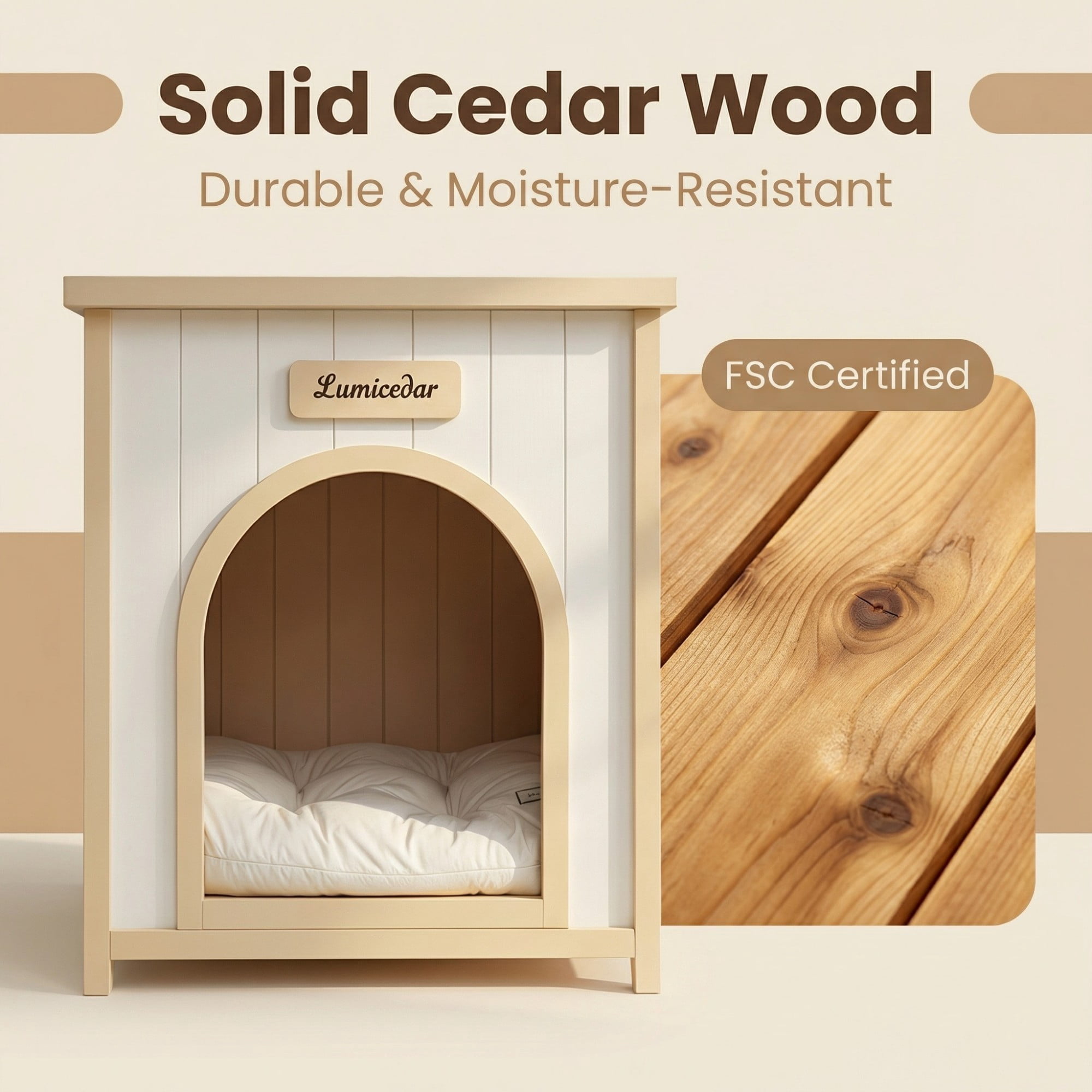 ENNSOO Modern Indoor Wooden Dog House with Removable Cushion, Solid Cedar Pet House for Small Dogs and Cats, Furniture-Grade Scandinavian Design