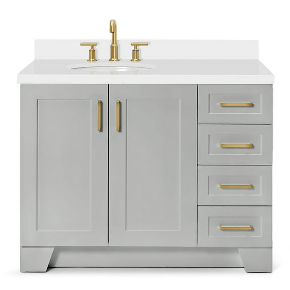 Ariel Taylor 43 In. Left Offset Oval Sink Vanity With White Quartz Countertop In Grey