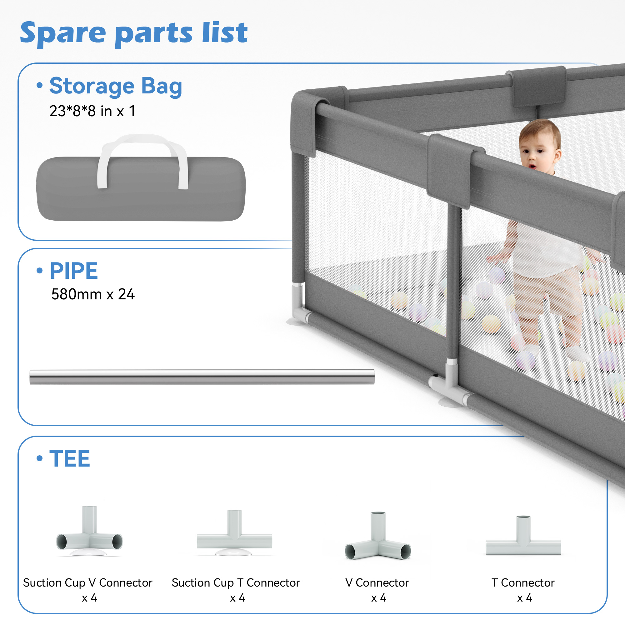 Babyeap Baby Playpen, 50x50 Inch, Dark Gray photo 7