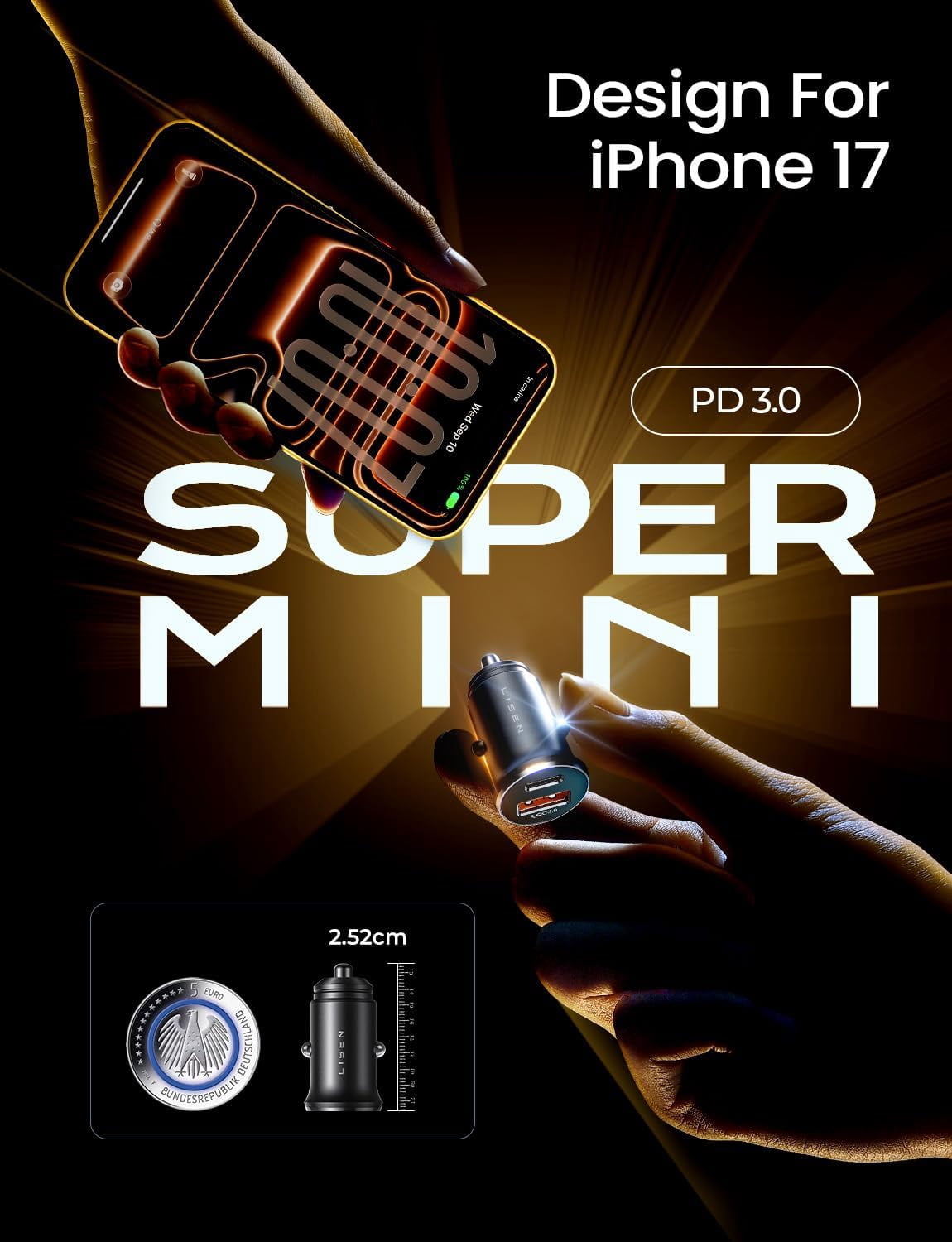Car Charger USB C, 69W Cigarette Lighter USB Charger Adapter, Car Accessories Gifts for Men, Mini USBC Cars Fast Charging Adapter USBC Type C 12V Plug Outlet, for iPhone 17 Pro Max 16 15 14 13