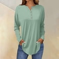 thumbnail image 2 of Holzkary Women's Long Sleeve Shirts Dressy Casual Loose Button Up V Neck Henley Tops 2025 Fall Basic Tee Blouse Long Sleeve Tops for Women Neck Casual Petite T Shirts Light Green L, 2 of 5