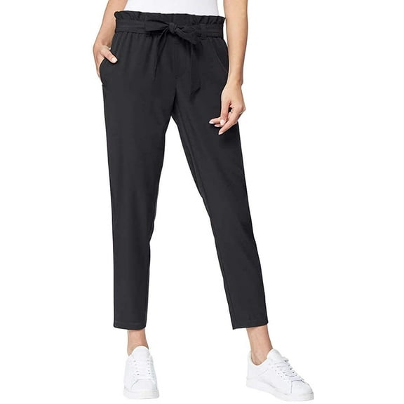 32 DEGREES Women's Tie Front Stretch Ankle Length Casual Pants, Black, XS