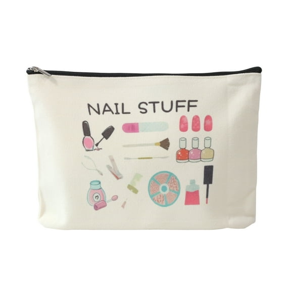 Unique Bargains 1 Pc Durable Cosmetics Pattern Makeup Bag Beige Canvas