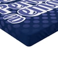 thumbnail image 2 of Modern Emoji Fitted Sheet, Funny Face with Starry Eyes Very Peri Wording on Halftone Dots, Decorative Soft Bedding All-round Elastic Pocket, Queen Size, Dark Lavender Ceil Blue, by Ambesonne, 2 of 3