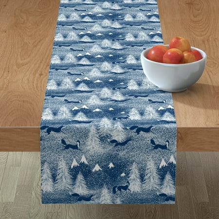 

Cotton Sateen Table Runner 72 - Winter Foxes Deep Forest Fox Snow Pine Trees Woodland Toile Holiday Mountain Print Custom Table Linens by Spoonflower