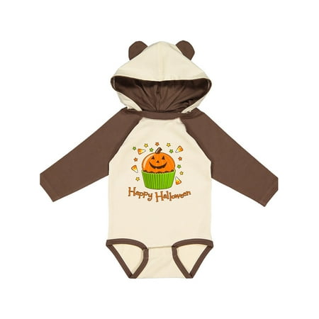 

Inktastic Happy Halloween- cute pumpkin cupcake Gift Baby Boy or Baby Girl Long Sleeve Bodysuit