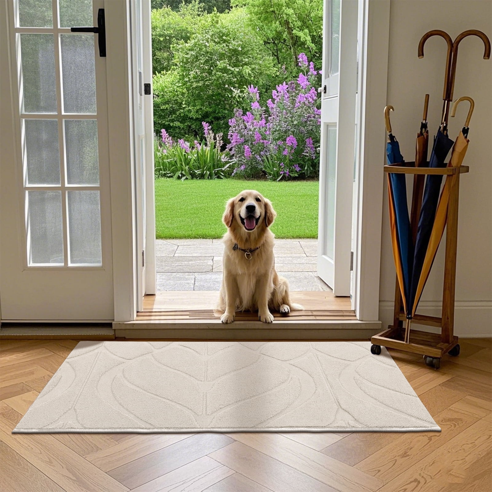 MeyJey 2'x3' Small Shag Area Rug for Living Room Modern High-Low Cut Machine Washable Rugs for Bedroom Dinning Room Office Decor Non-Slip Soft Carpet, Beige