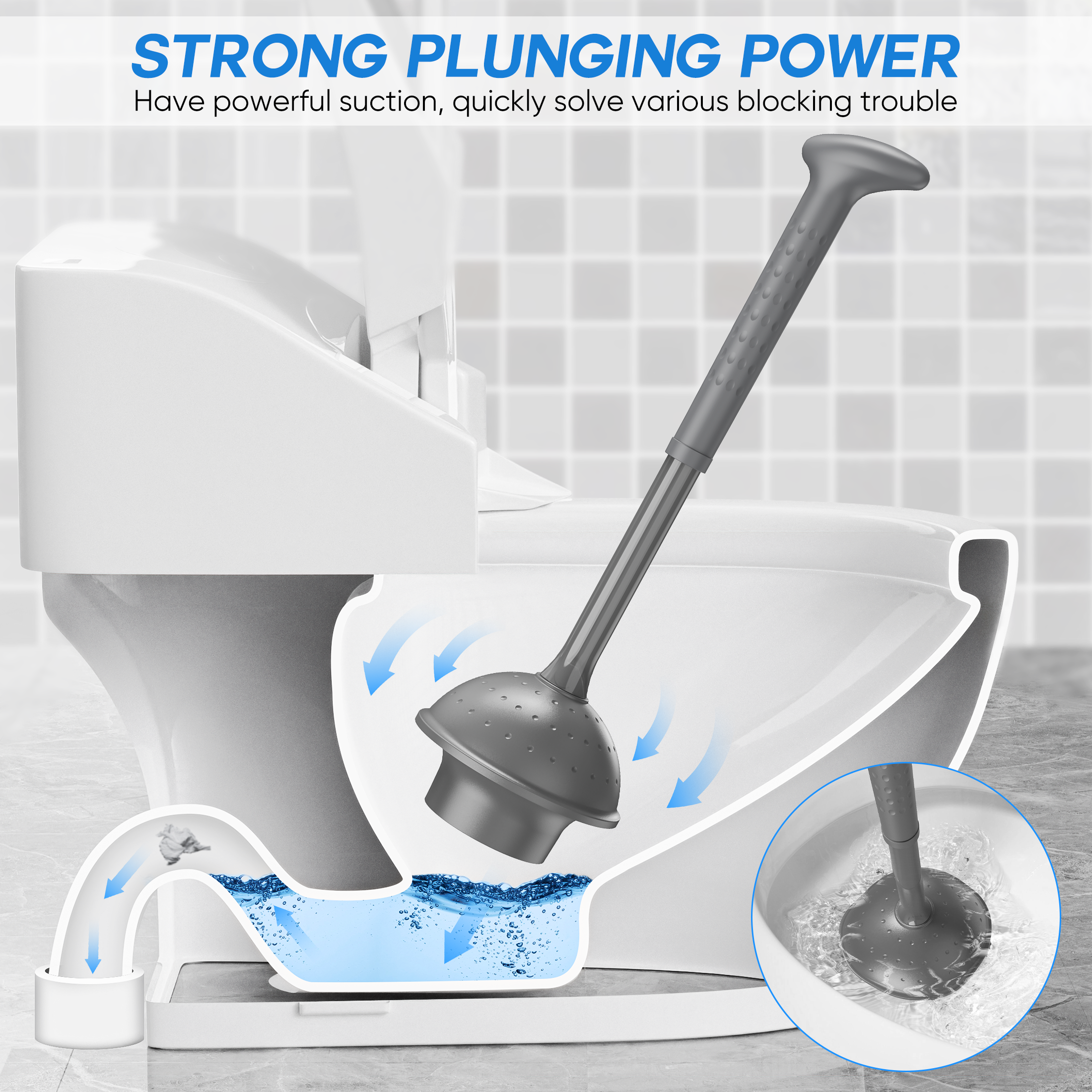 Sugarday 2-in-1 Toilet Brush and Plunger Set with Caddy, Grey photo 2