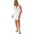 thumbnail image 6 of Womens Ruched Mini Dresses Tie Front Layered Dresses White XL, 6 of 9