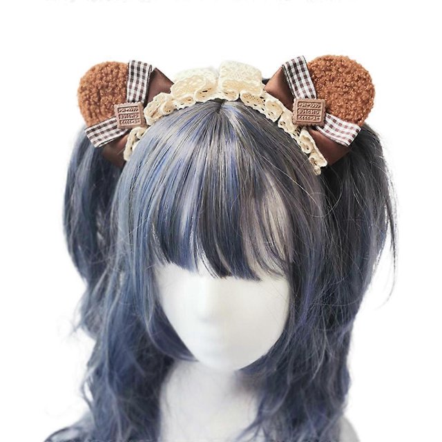 Lolita Headbands Furry Animal Bear Ears Headband Lace Bows Hair Hoop Cosplay Headpiece for Halloween Party Supplies