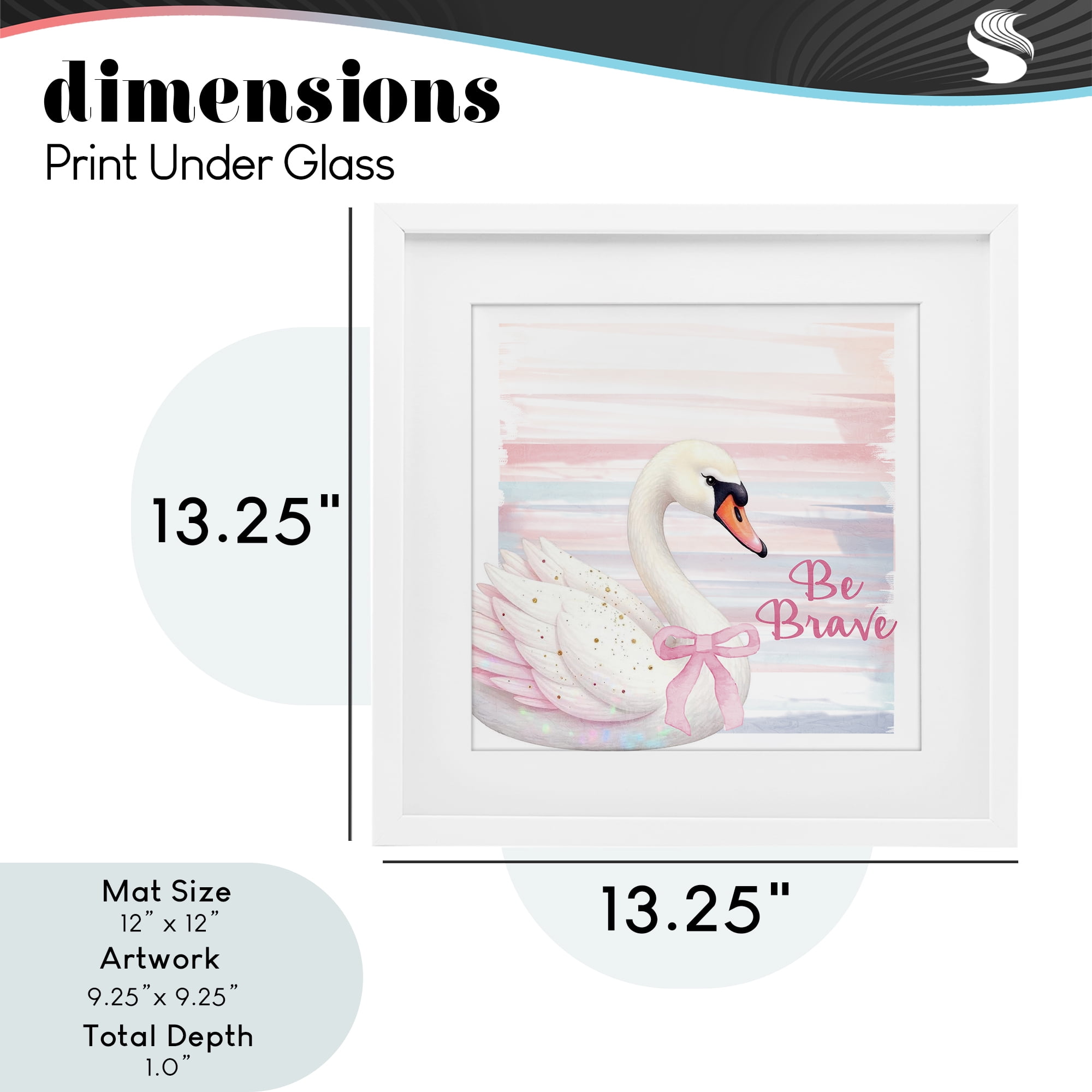 Be Brave Pastel Swan White Framed Print Under Glass, design by Kim Allen