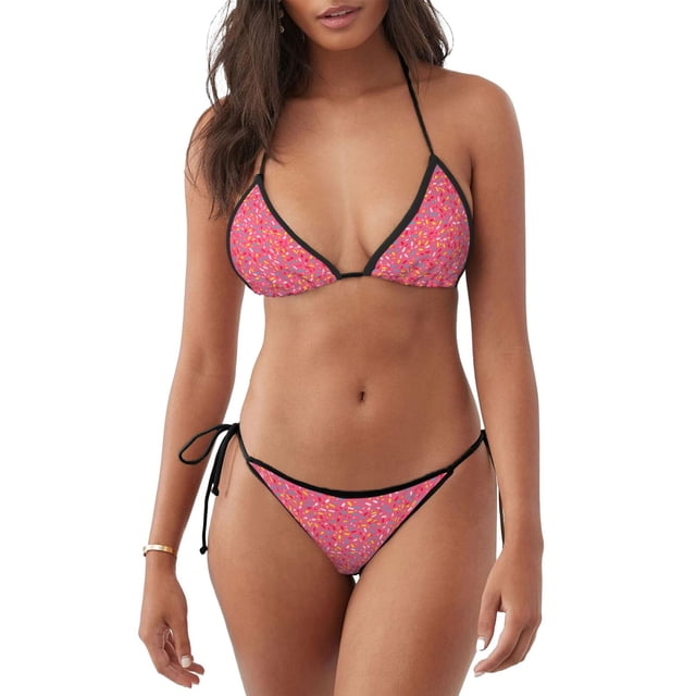 Disketp Colorful Sprinkles Donuts para Bañador de Dos Piezas para Mujer, Bikini Sexy Halter String, Conjunto de Bikini en Triángulo