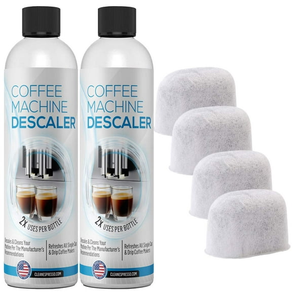 Solución Descalcificadora Compatible Con Keurig – Kit Concentrado Limpiador Descalcificador Para Todas Las Máquinas De Cápsulas De 1.0 Y 2.0 K-Cup Y Máquinas De Espresso – (2 Botellas, 4 Usos Más 4 Fi