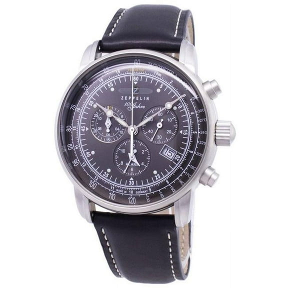 Men's 100 Years 43mm Black Leather Band Steel Case Swiss Quartz Analog Watch 7680-2