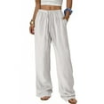 thumbnail image 2 of Idoravan womens pants drawstring waist Women's Solid Color Elastic Waist Straight Casual Wide Leg Pants, 2 of 9