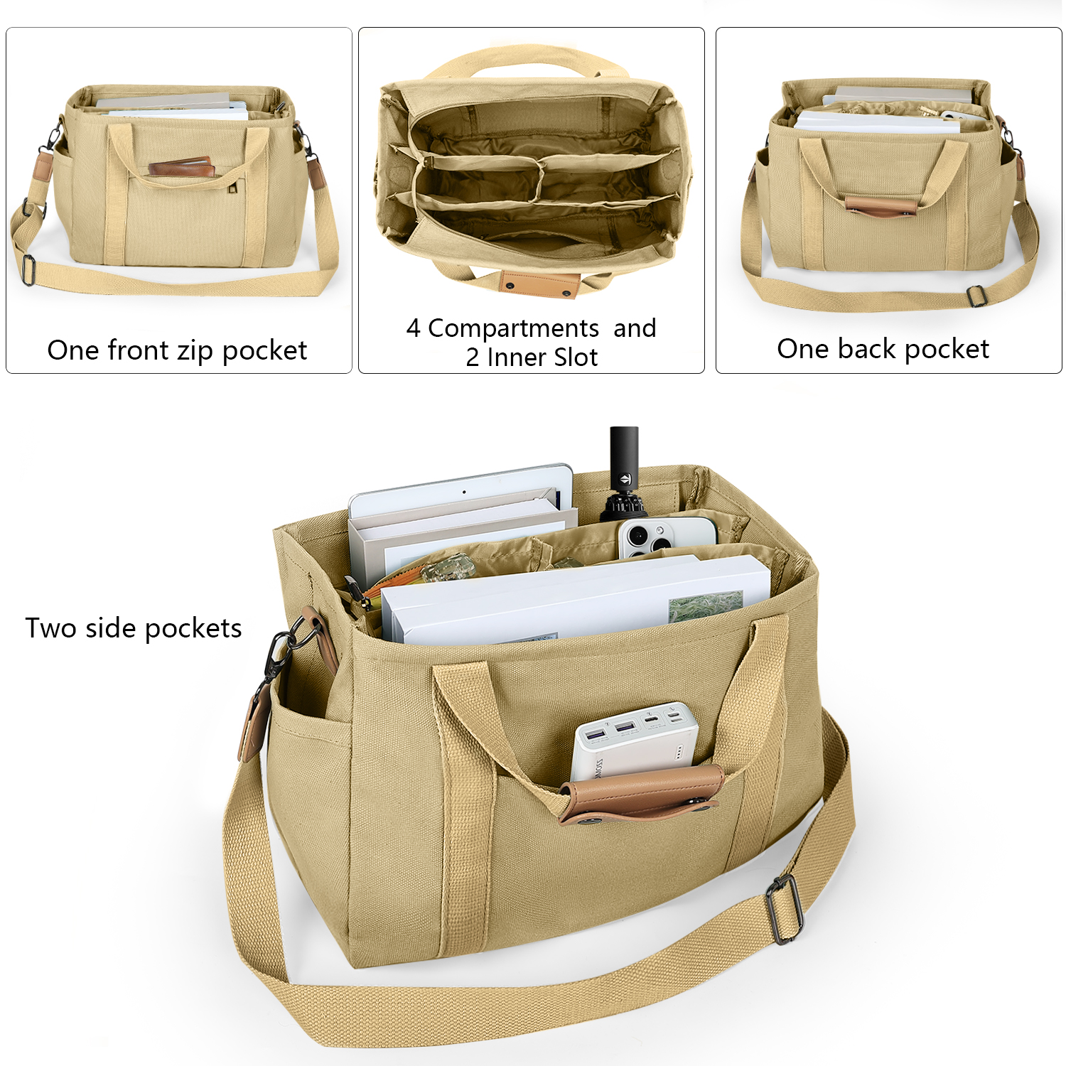 Large Canvas Tote Bag for Women With Pockets, Cute Crossbody Shoulder Purses Handbag for Work Travel