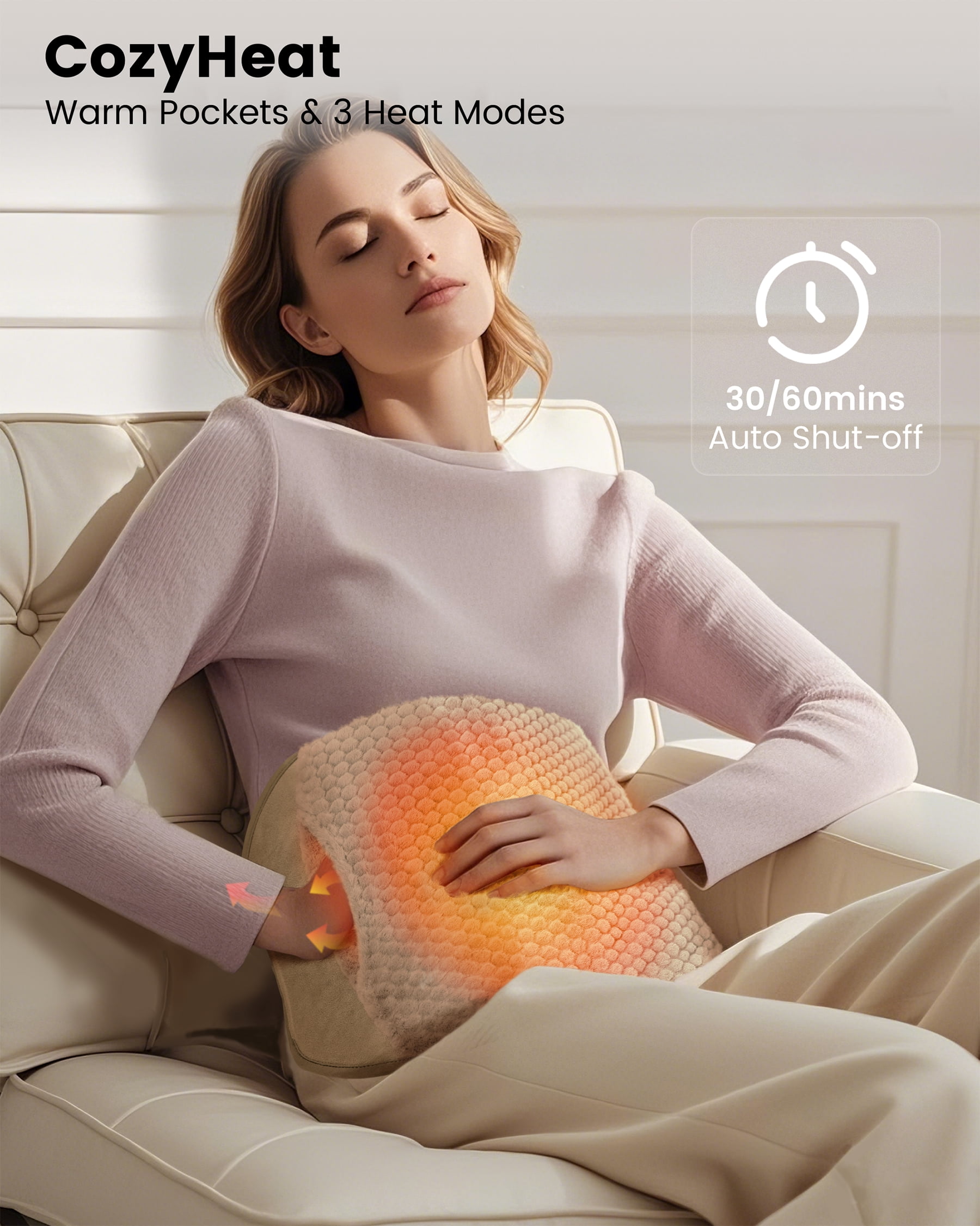 Heating Pad with Massager for Back Pain Relief, Heating Pad Wrap for Period Cramps Lower Back Neck Shoulders Relief