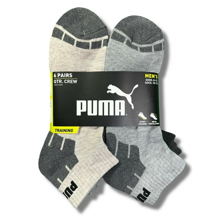 PUMA SOCKS MEN'S - QUARTER CUT - CUBE 253 - SAND GREY - LARGE (10-13) PACK 6 XX