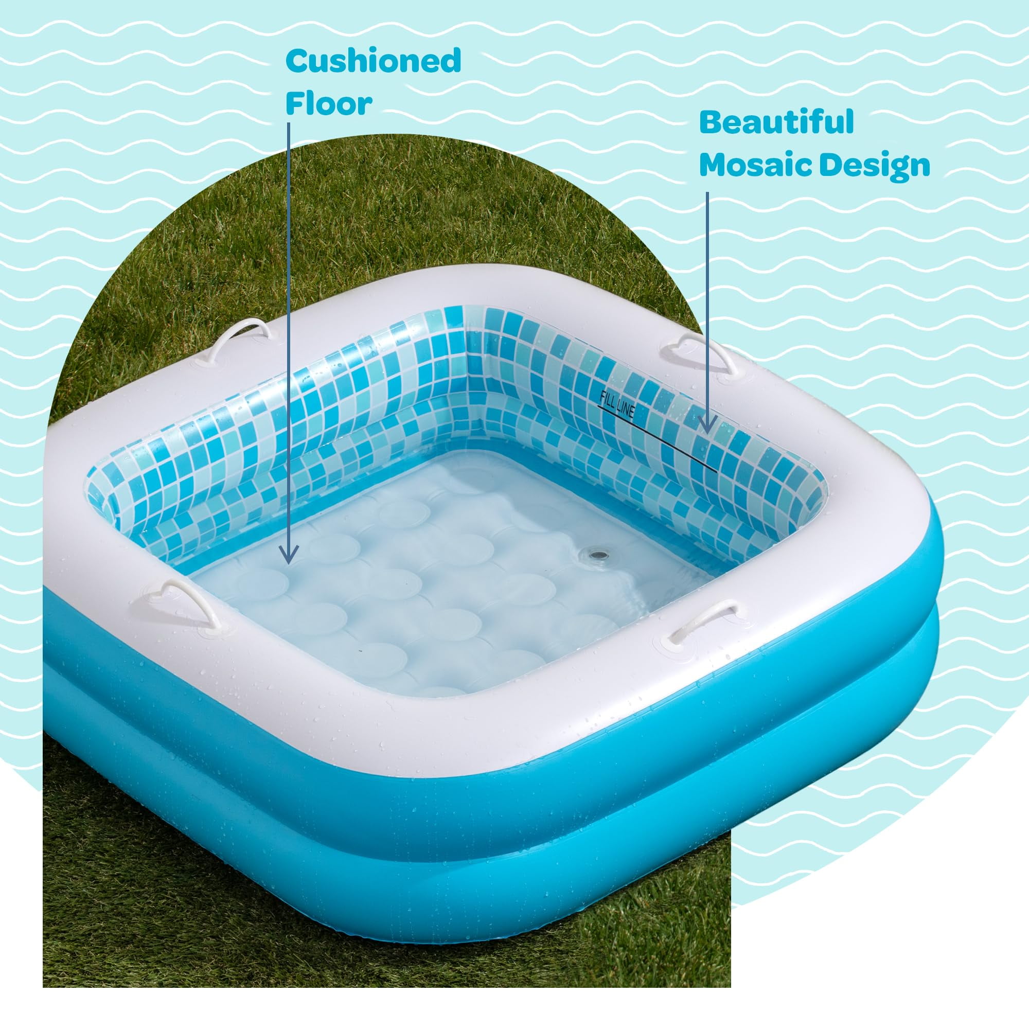 Inflatable Baby Pool Bathtub & Ball Pit for Toddlers, 34" Summer Blue Blow up Kids Pool