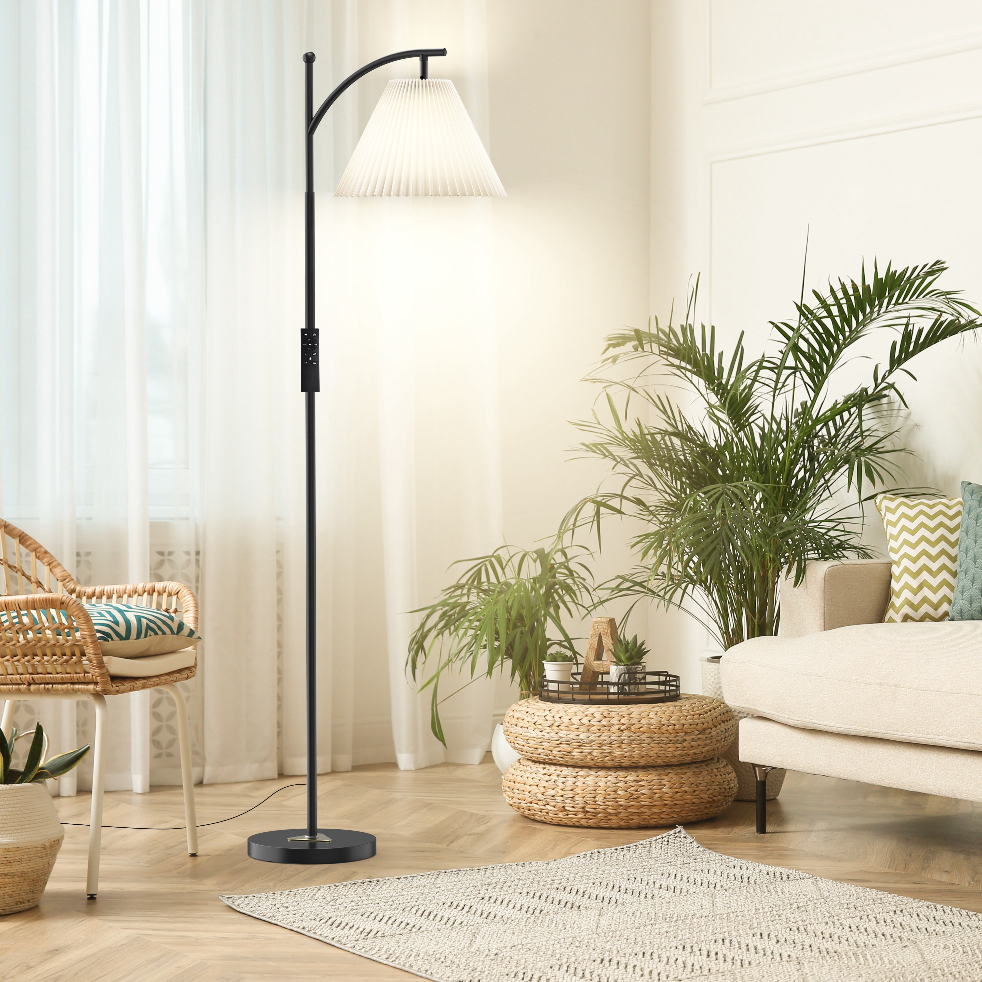 Remote & Foot Control Floor Lamp - 3-Way Dimmable LED with Green Pleated Shade, 62''Modern Standing Lamp for Living Room/Bedroom