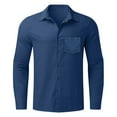 thumbnail image 3 of Cotton Long Sleeve Shirts for Men Blue Workwear Work Male Summer Linen Solid Casual Plus Size Loose Shirt Mens Turn Down Collar XL, 3 of 5