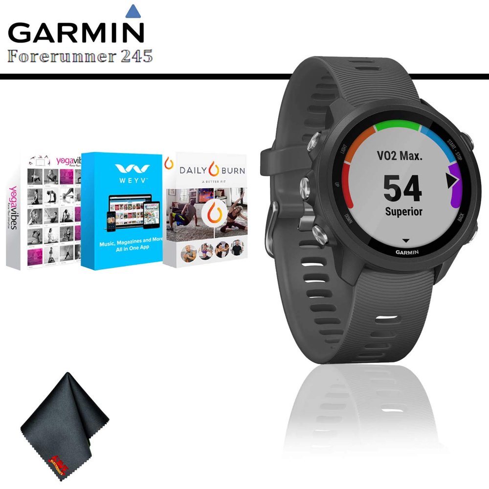 Garmin Forerunner 245 GPS Running Smartwatch (Slate Gray) + Fitness and