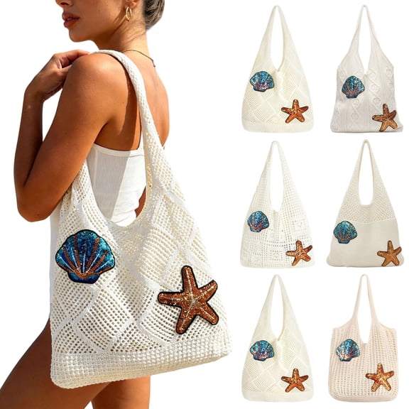 Shadoumai Crochet Tote Bag for Women, Crochet Mesh Beach Tote Bag, Summer Vacation Knitted Bag for Women Shoulder