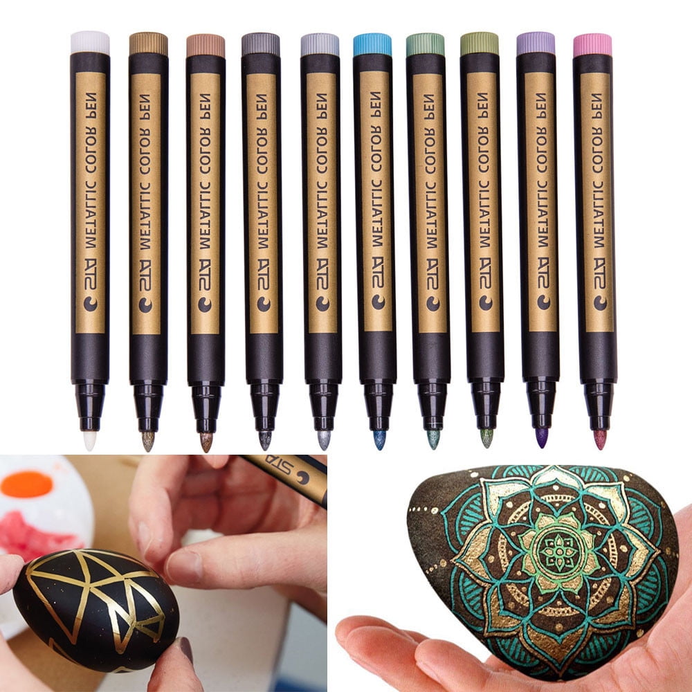 Herrnalise Storage Bags 10 Pcs Assorted Colored Metallic Permanent Paint Metallic Marker 20ML