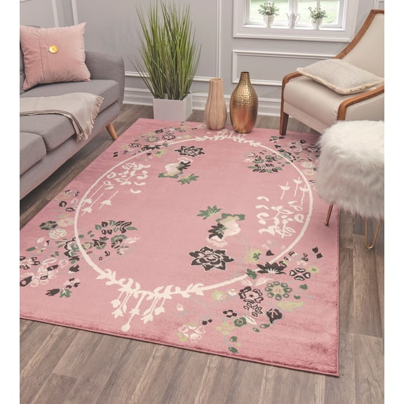Rugs America Hanna VA20C Pink Magnolia Floral Transitional Pink Area Rug, 2'x4'