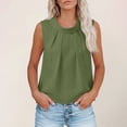 thumbnail image 2 of Womens Tank Tops- Women's Summer Cotton Linen Tank Top Sleeveless Round Neck Pleated Blouse Loose Fit Casual Solid Color Shirt Army Green XL, 2 of 8