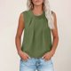 thumbnail image 2 of Tops Casuales sin Mangas para las Mujeres Color Sólido Cuello Redondo Plisado Blusa sin Espalda, Tops de Color Sólido para las Mujeres Respirable Primavera Verano Diario, 2 of 8