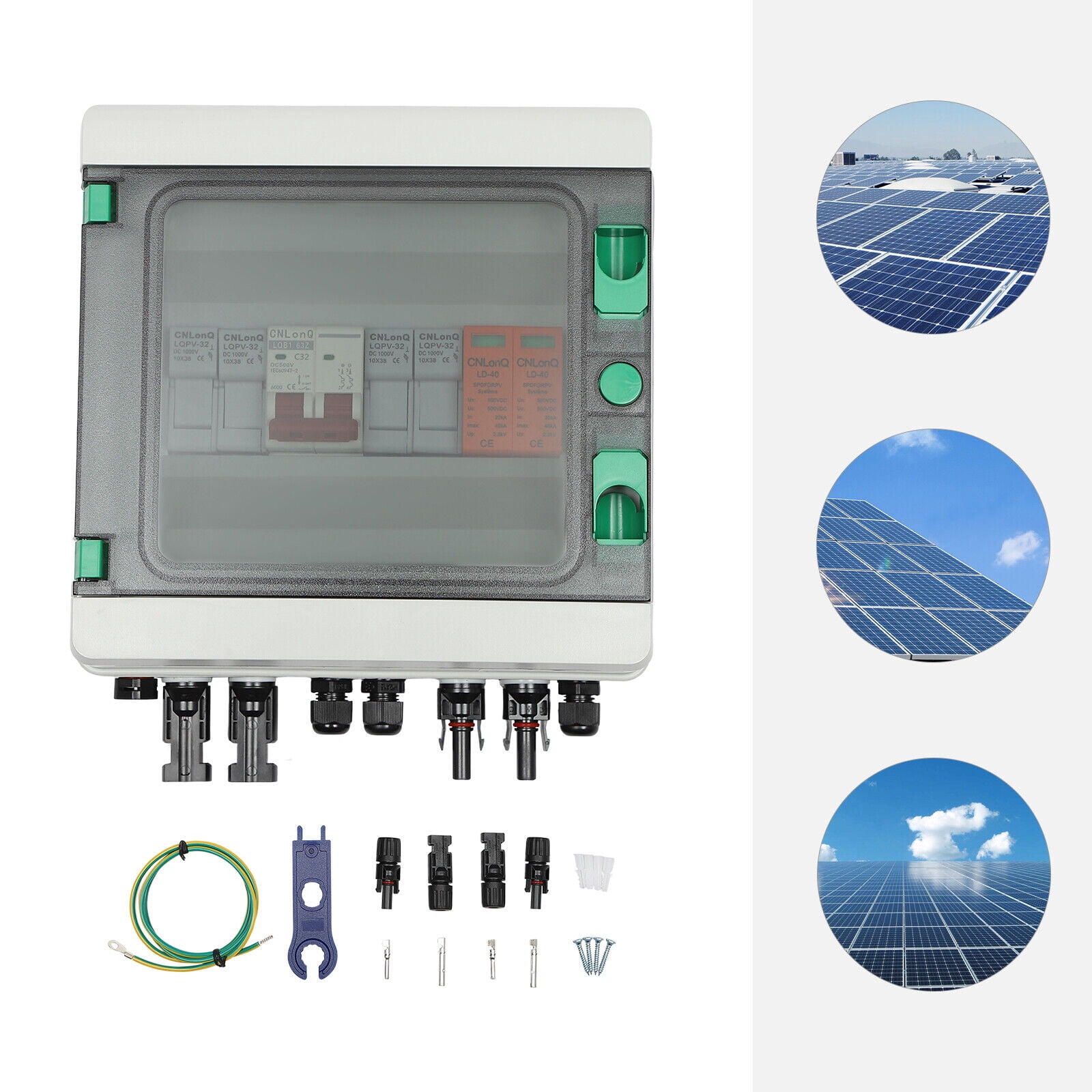 Solar Combiner Box 2-String Pv Combiner Box DC500v Solar Junction Box Solar Breaker Switch 32A Circuit Breaker Protector