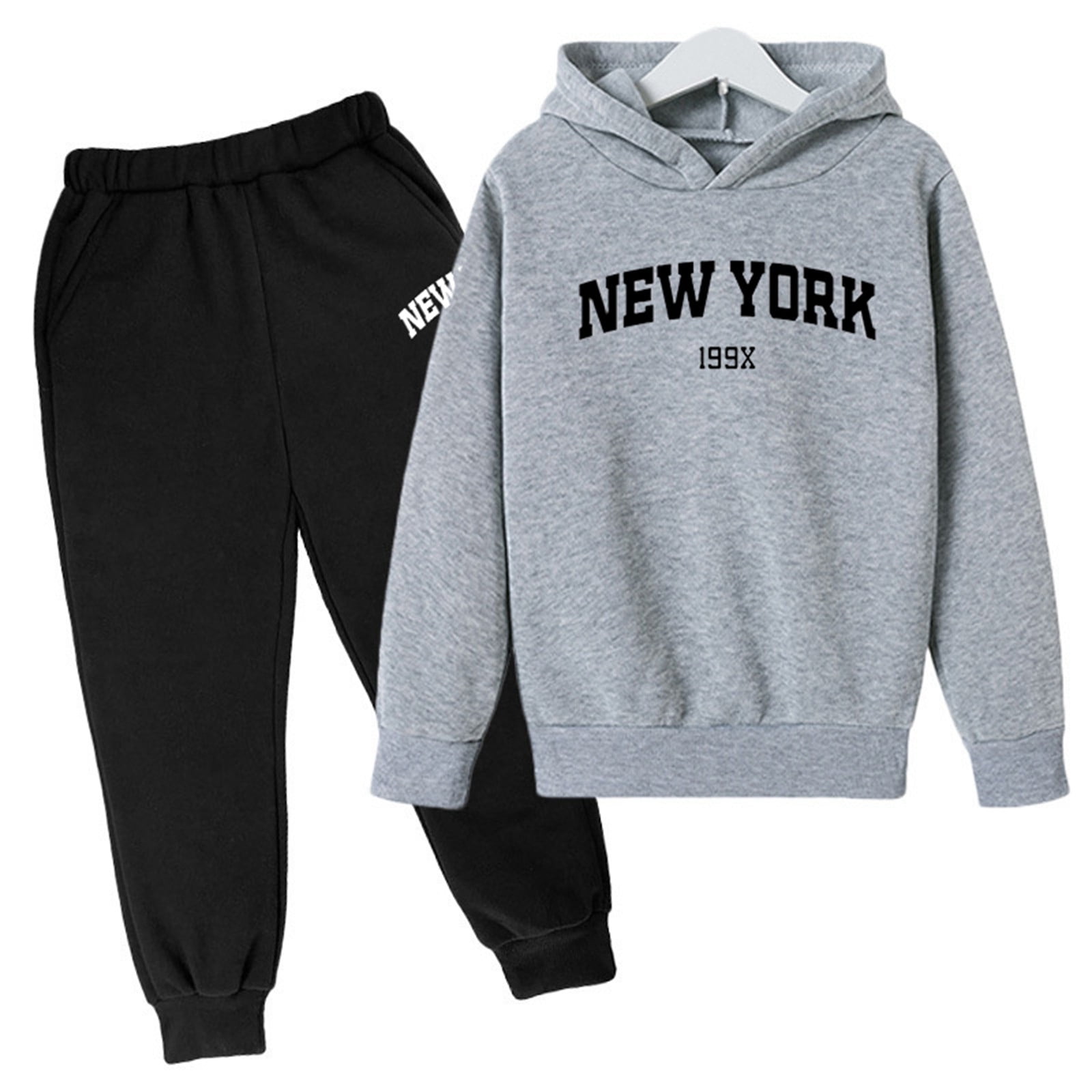 Ensemble Survêtement 2 Pièces Enfant Unisexe - Sweat Capuche Imprimé Lettres + Jogging, Dentelle Fille