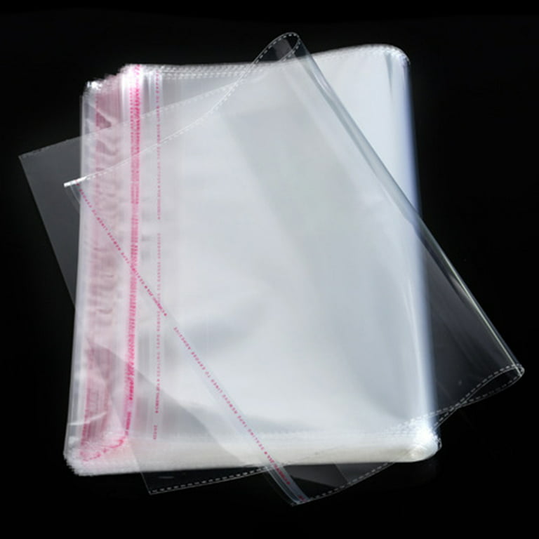 Ludlz Large Resealable Cellophane Bags, 100ct Plastic Clear Self-Sealing Gift Bags Self-Adhesive Sealing Plastic Bags in Bulk for Gifts and Clothes