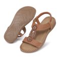 thumbnail image 4 of SHIBEVER Boho Sandals for Women Casual Summer Flat Comfortable Elastic Ankle T Strap Sandals Dressy Beaded Bohemian Shoes Brown 5, 4 of 6