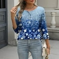 thumbnail image 6 of Jsaierl Womens 3/4 Length Sleeve Tops Plus Size Button Up Crew Neck Shirts Cute Print Petite Blouses Going Out Vacation Tunic Top S-2XL, 6 of 9