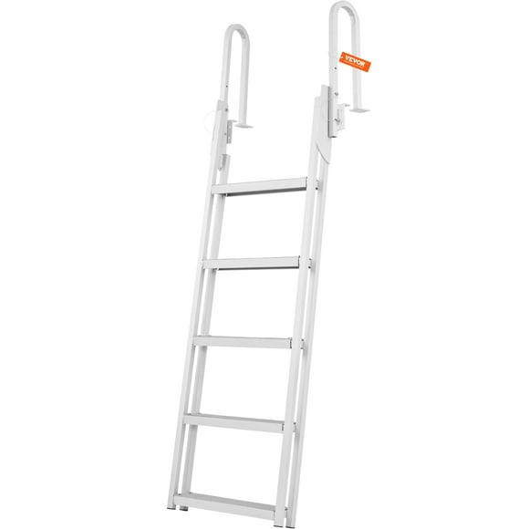 VEVOR Dock Ladder Flip Up 5 Steps, 350lbs Load Capacity, Aluminum Pontoon Boat Ladder with 4" Wide Step